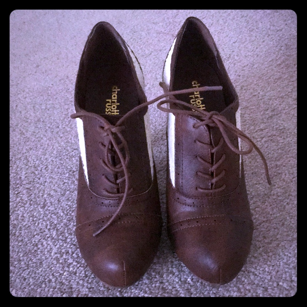 Cognac colored faux leather heels